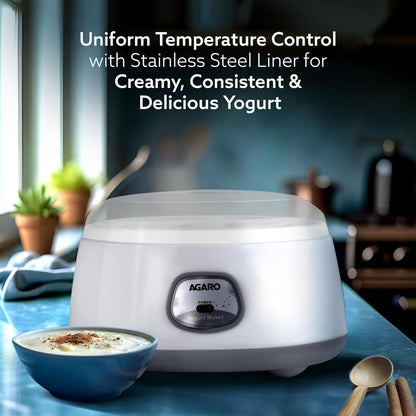 AGARO Classic Portable Yogurt Maker | 1.2L | 304 SS Container | Grey and White |