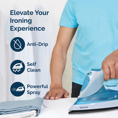 Havells Vector | Stainless Steel | Steam Iron Press | 1400 Watts | 18g/Min | Anti Drip Self Cleaning Function |