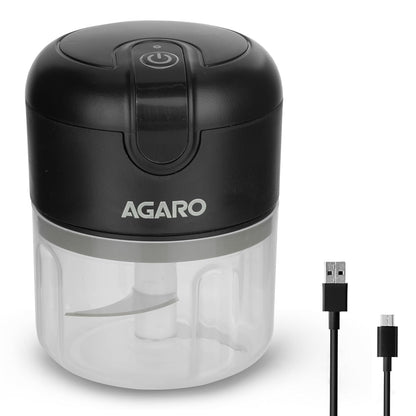 Agaro Elite Mini Rechargeable Mini Electric Chopper | Black | 1 Touch Operation | Black |