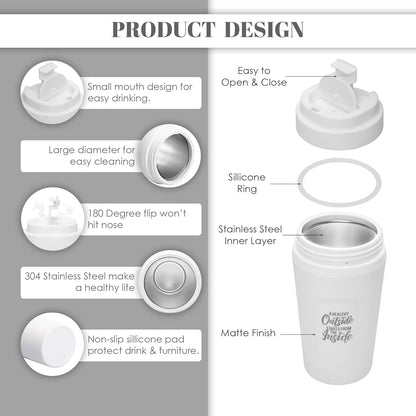 JAYPEE ZIPSIP Pu Insulated Hot & Cold Stainless Steel Coffee Mug | 500ml | White |