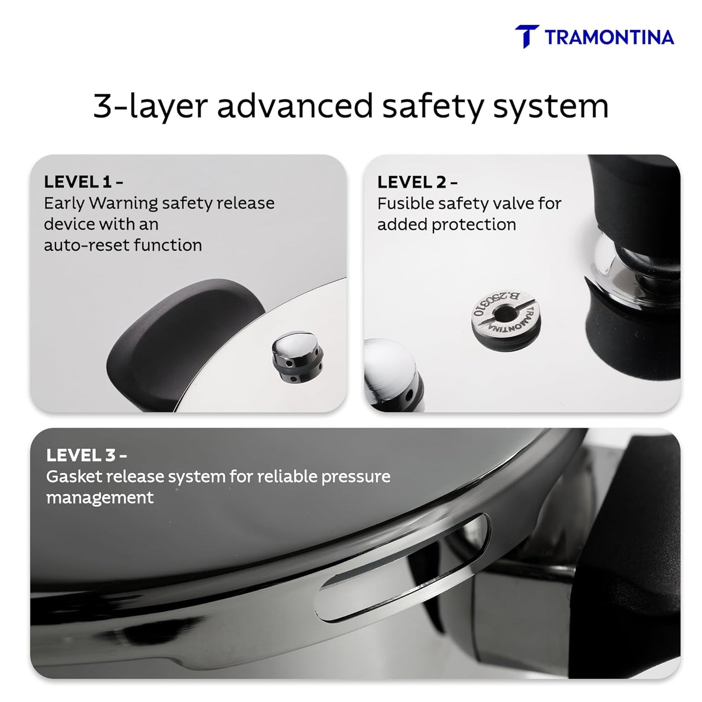 Tramontina Tri-Ply Stainless Steel Pressure Cooker | 2 Litre | Food-Grade SS304 |