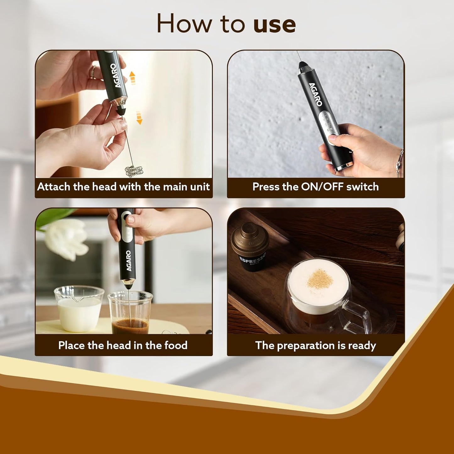 Agaro Royal Stainless Steel Milk Frother | 3 Speed | Rechargeable |