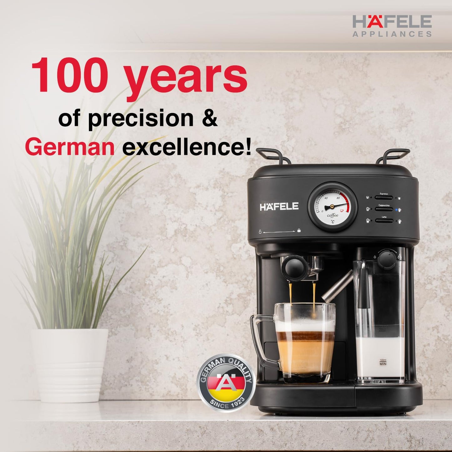 Hafele U-Kaffee Plus Coffee Machine | 15-Bar Pump Pressure | 1250W |