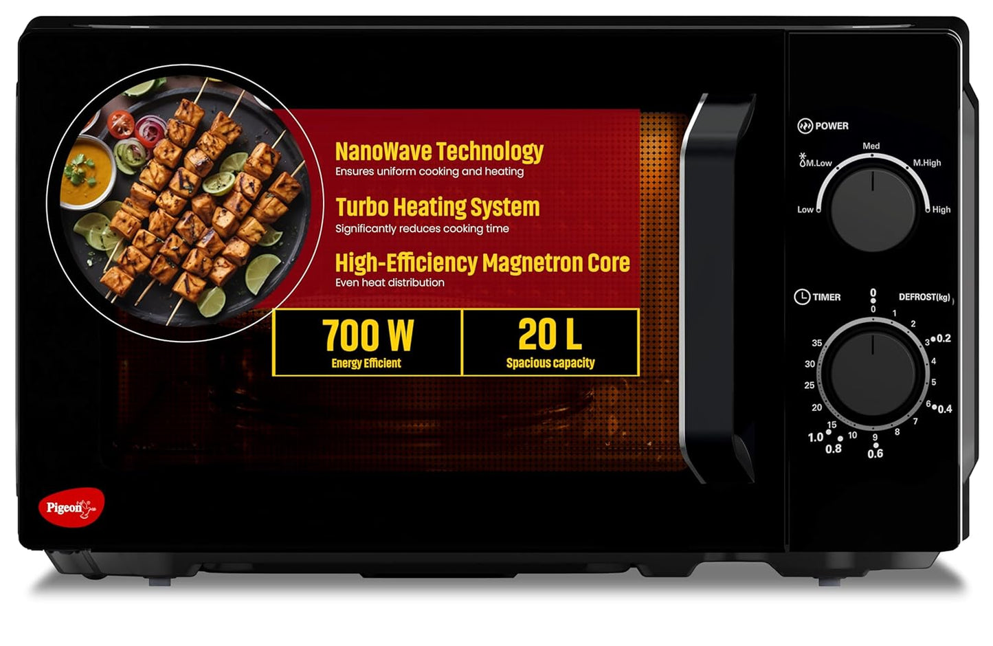 Pigeon 20L Nano Wave Solo Microwave Oven | 5 Power Levels | Black |