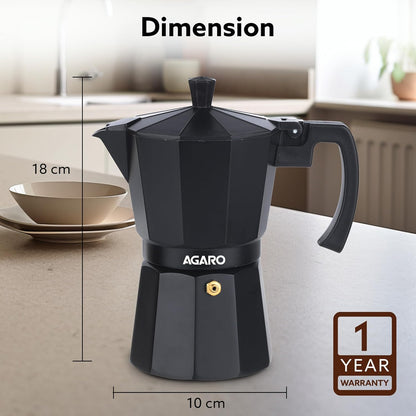 AGARO Classic Moka Pot, Espresso Coffee Maker | 240 ml | Black |