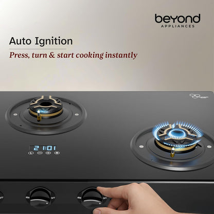 Beyond Appliances Auriga Pro 3-Burner  Auto Ignition | Smart Digital Timer | 5D Full Brass Burners |