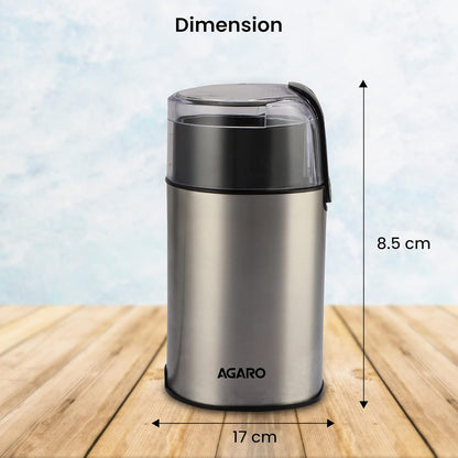 AGARO Grand Electric Coffee Grinder | Grinds up to 60 Grams Dry Coffee Beans | Portable | Silver |