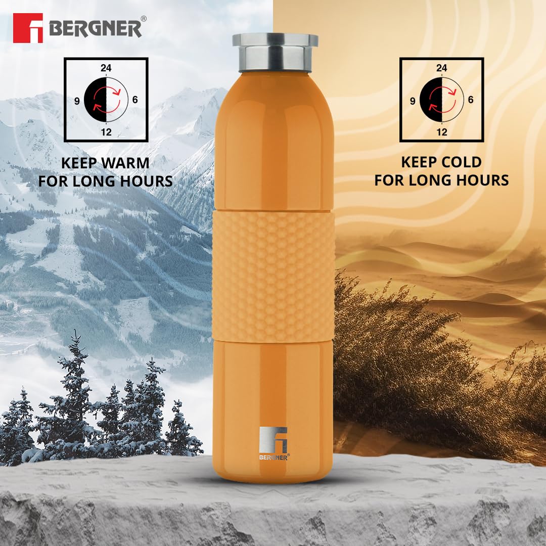 Bergner Walking Mid Grip Thermosteel Hot and Cold Flask | 600 ml | Orange |