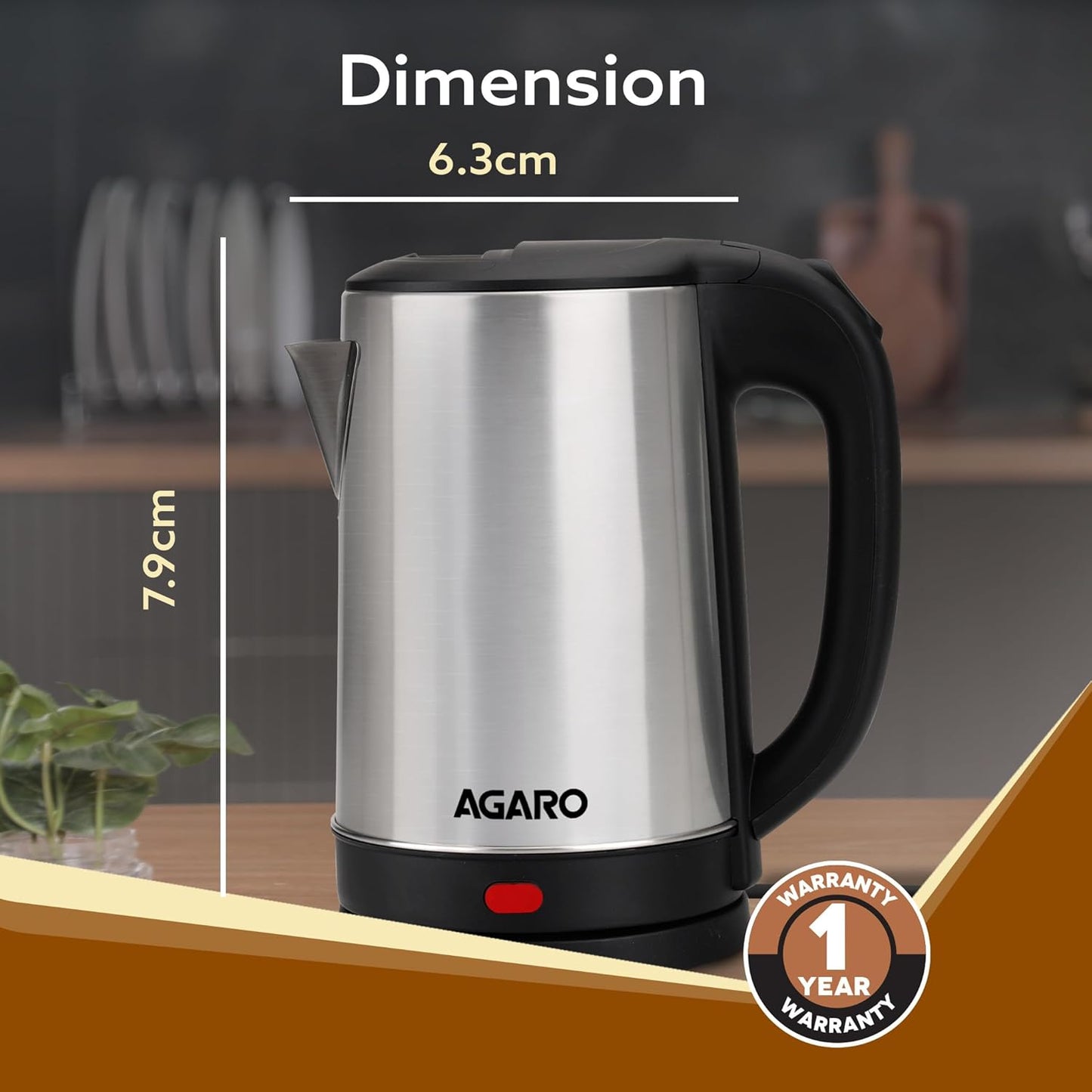 Agaro Sonnet Stainless Steel Electric Kettle | 1.5 Litre | Black |