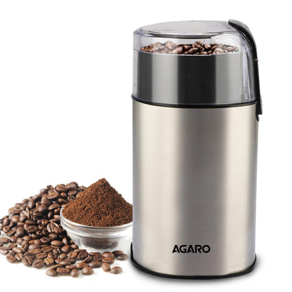 AGARO Grand Electric Coffee Grinder | Grinds up to 60 Grams Dry Coffee Beans | Portable | Silver |