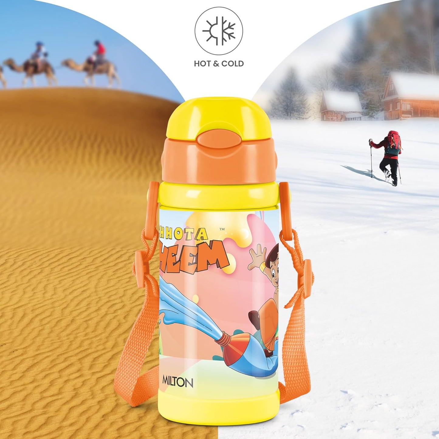 Milton Charmy Kids Chota Bheem Water Bottle | 400 ML | Yellow |
