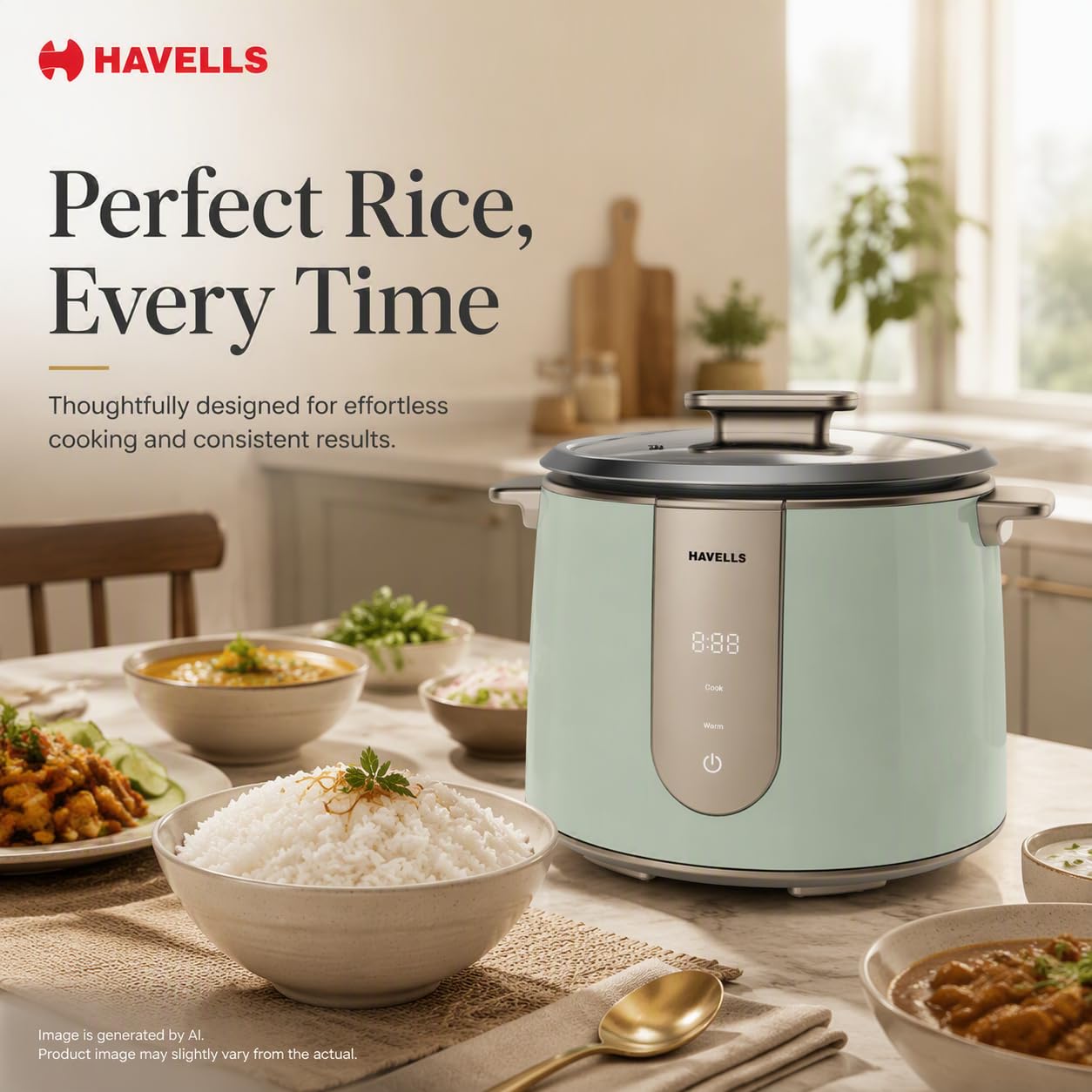 Havells Craft Rice Cooker | 1.8 L Capacity | 6 hour Keep Warm Mode |