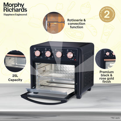 Morphy Richards AirCrisp 25 Litre Air Fryer Oven | Black & Rose Gold | In built Air Fryer and OTG |