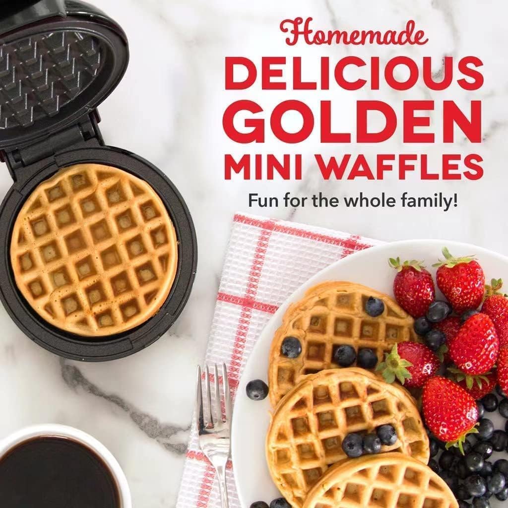 Mini Waffle Maker | Non-Stick | Double Sided Heating Plates | Red |