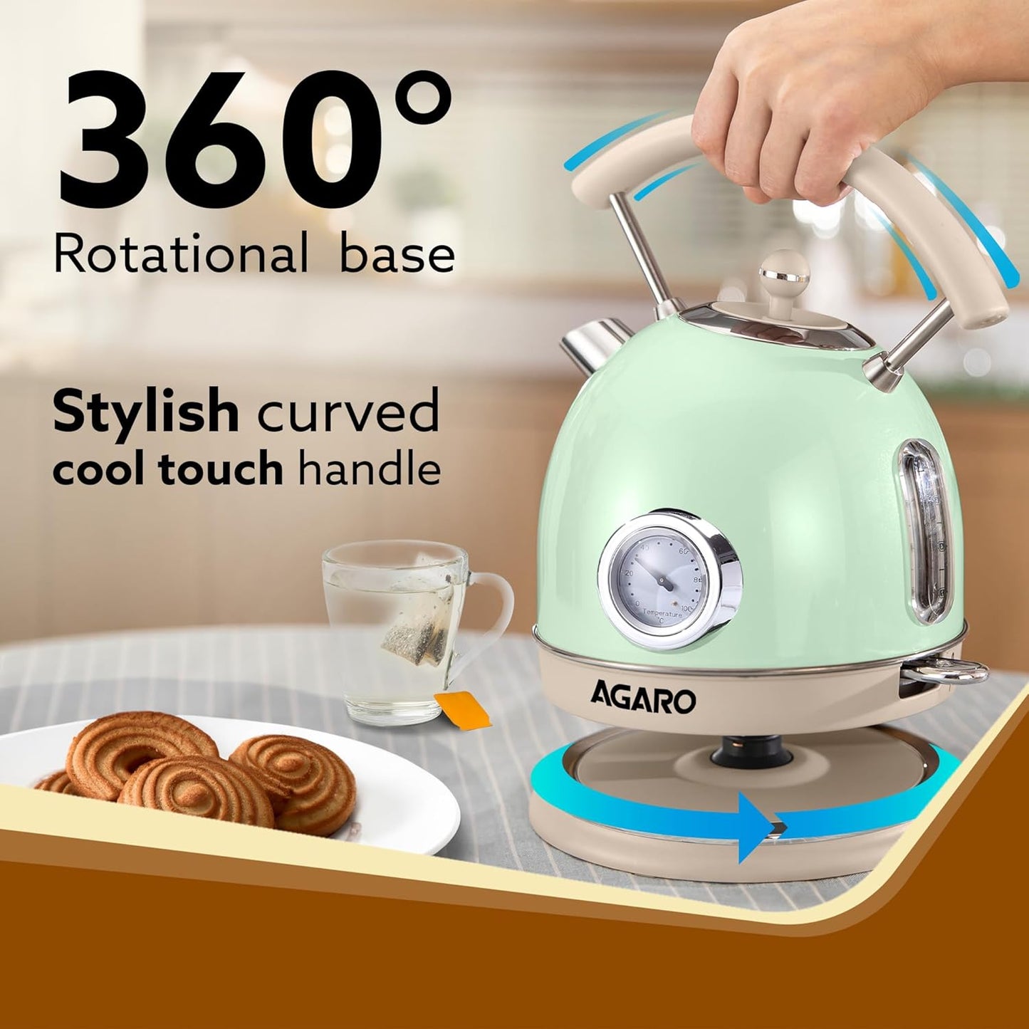 Agaro Regency Vintage Kettle | 1.8L | Stylish | Fast Boiling | Green |