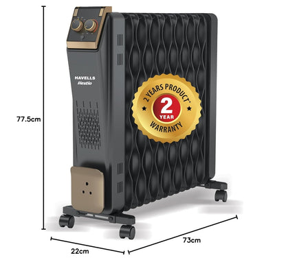 Havells Hestio 15 Wave | Fin OFR (Oil Filled Radiator) | Room Heater | 2900 W | 3 Heat Settings