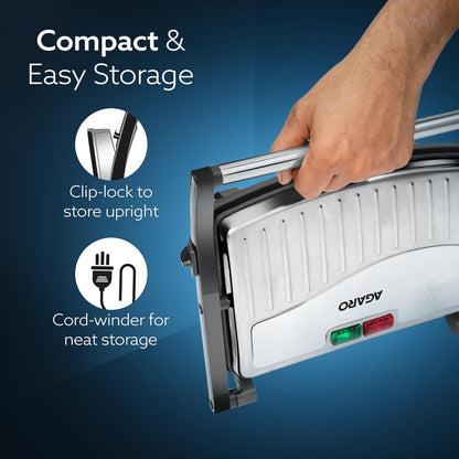 Agaro Royal Grill Sandwich Maker | 1000W | Panini/Grill/Toast | Black |