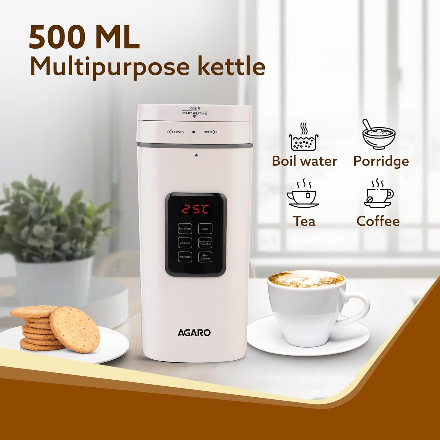 AGARO Delite Portable Electric Kettle | 500ml | White | Travel Electric Kettle |