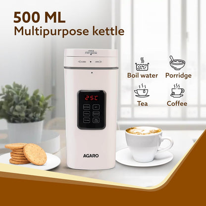 AGARO Delite Portable Electric Kettle | 500ml | White | Travel Electric Kettle |