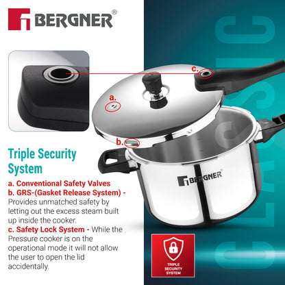 Bergner Argent Elements Triply Stainless Steel | 3.5 L | Outer Lid Pressure Cooker