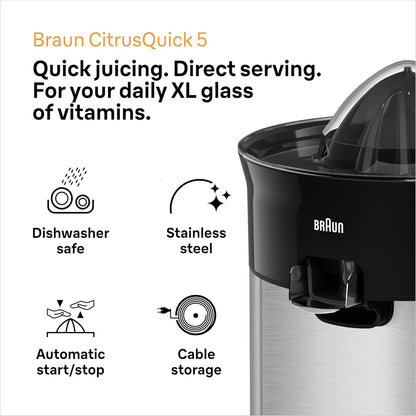 Braun Quick 5 Citrus Juicer | 60 W | Black | Smart Pulp Control |