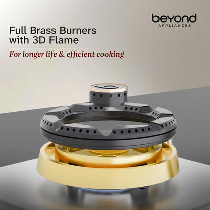 Beyond Appliances Dorado 3 Burner Smart Glass Hobtop Gas Stove | Auto Ignition | Digital Timer |