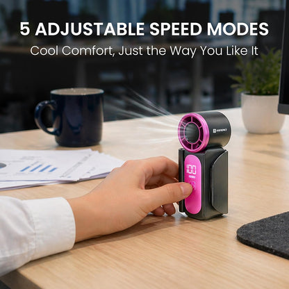 Portronics Toofan Nano Rechargeable Handheld Mini Fan | 3000mAh Battery | 18000 RPM | 5 Speed Modes | LED Display |