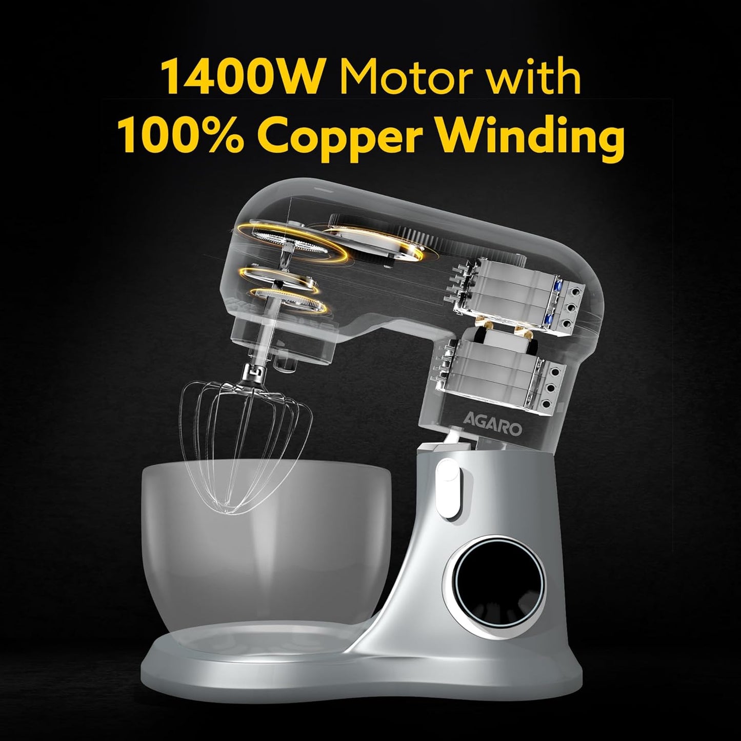 Agaro Elegant Stand Mixer | 5.5L | 1000W | 10 Speeds | Dark Grey |