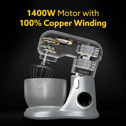 Agaro Elegant Stand Mixer | 5.5L | 1000W | 10 Speeds | Dark Grey |