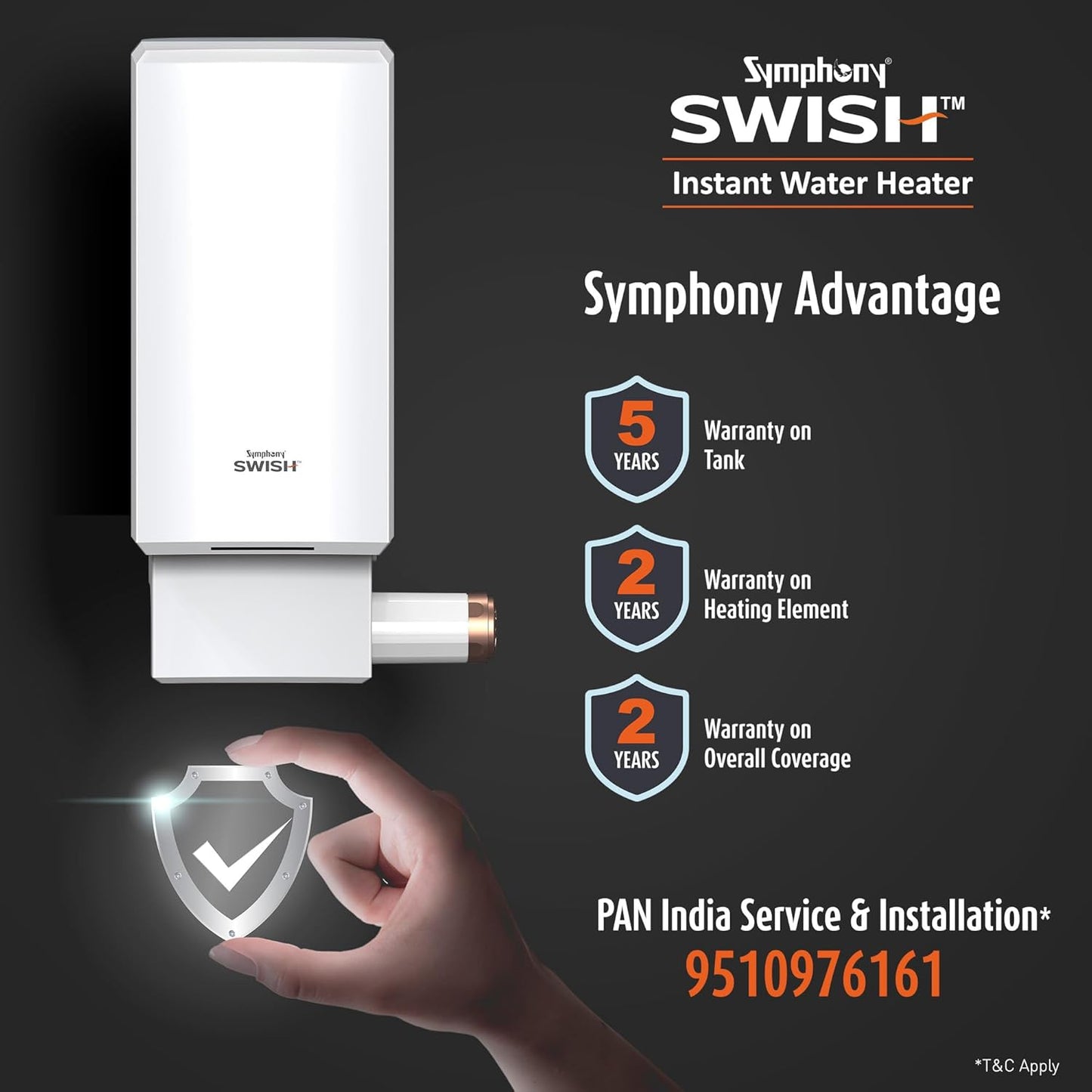 Symphony Swish with Puropod | 5.9 Litre | Instant Water Geyser | 3KW Heating |