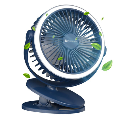 Portronics Clipcool Adjustable Portable Fan with Ring LED Light | 360° Rotation | 3 Speed | Blue |