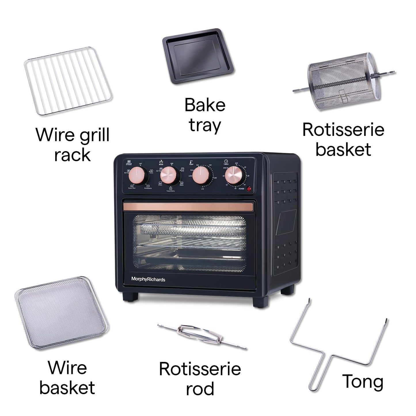 Morphy Richards AirCrisp 25 Litre Air Fryer Oven | Black & Rose Gold | In built Air Fryer and OTG |