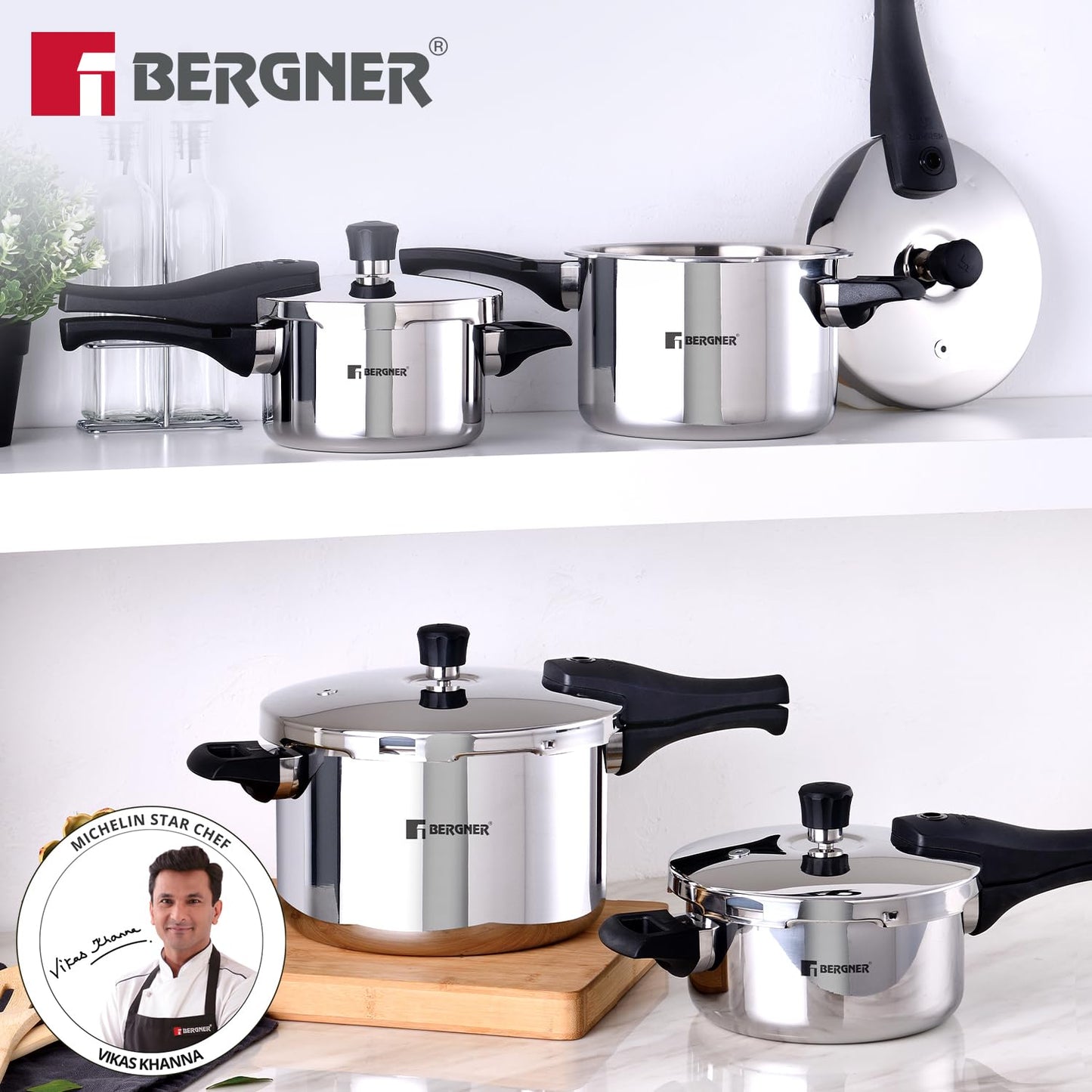 Bergner Argent Elements Triply Stainless Steel | 3.5 L | Outer Lid Pressure Pan |