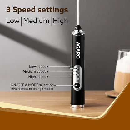 Agaro Royal Stainless Steel Milk Frother | 3 Speed | Rechargeable |