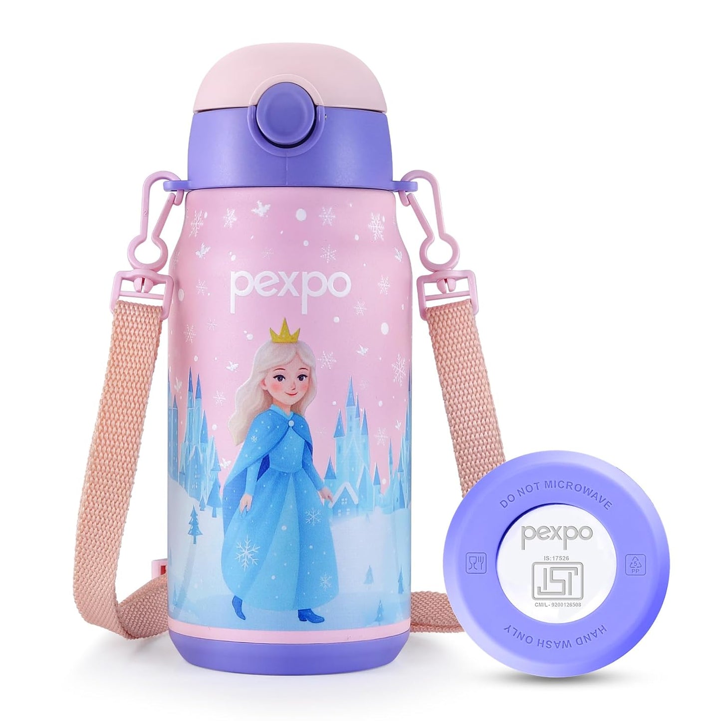 Pexpo Poggo Stainless Steel Water Bottle | 450ml | Pink Frozen Doll |