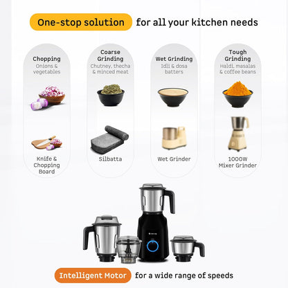 Atomberg Yulia Mixer Grinder | 750 W | 4 Multipurpose Jars including Chopper Jar | Advanced Safety Features |