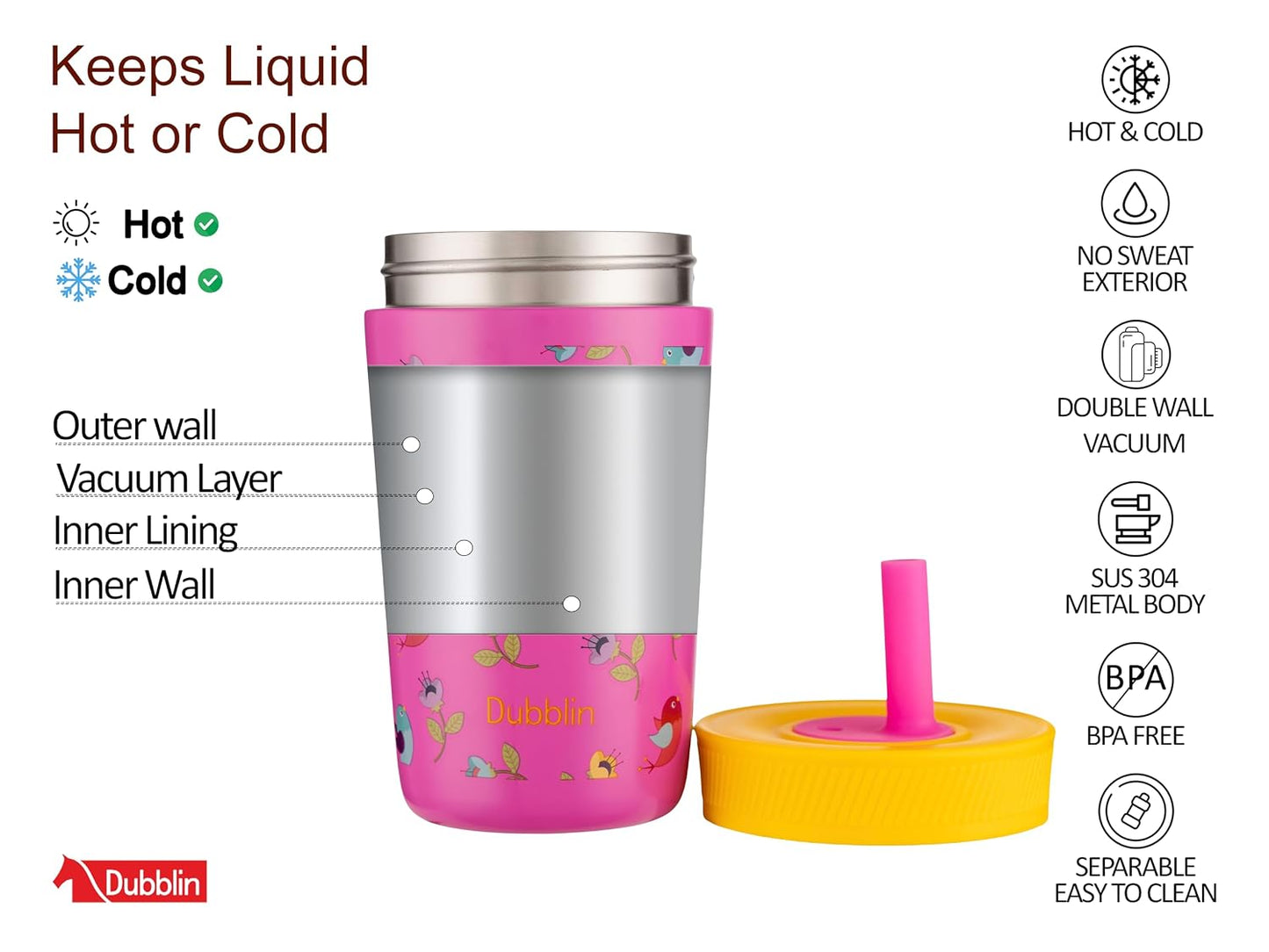 DUBBLIN Passion 350 ML | Stainless Steel Water Bottle Vacuum Insulated | Leakproof | Sports Bottle | Gym Travel & Outdoor
