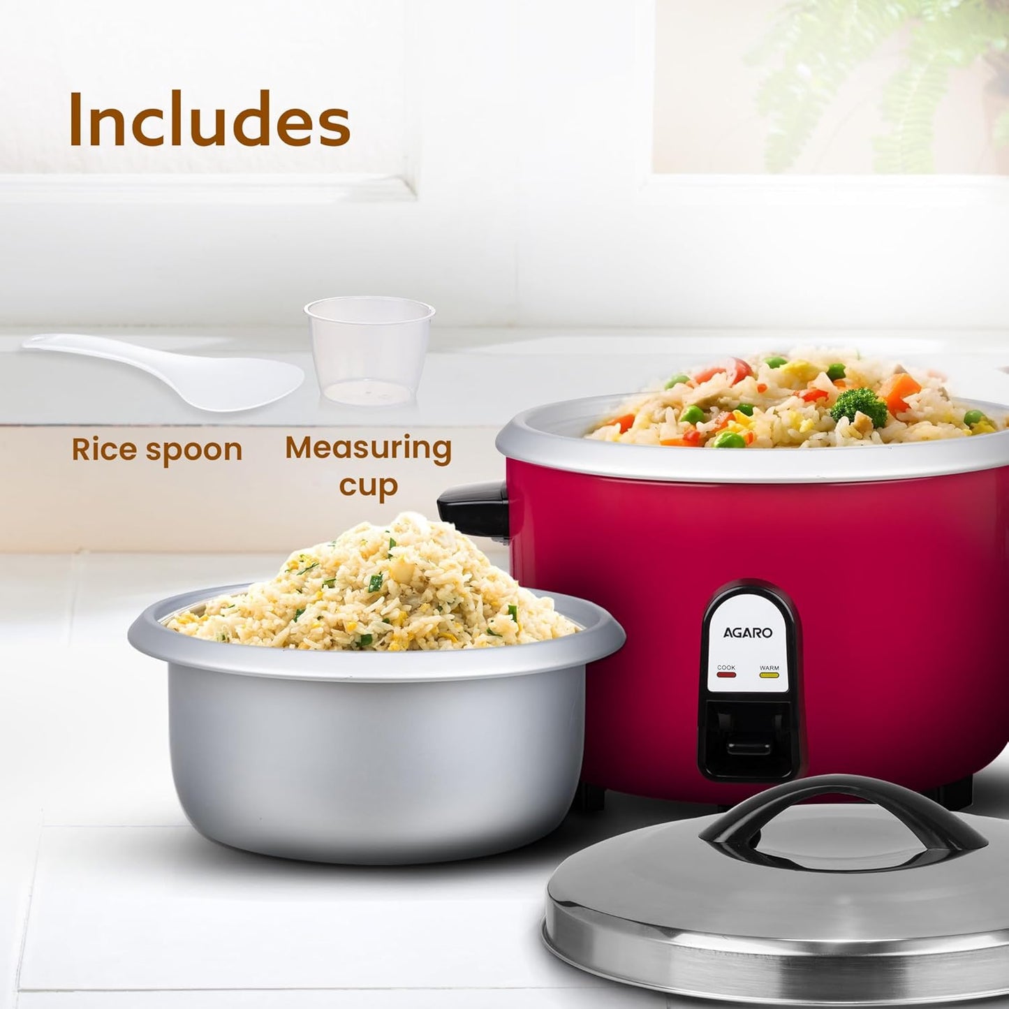 Agaro Regency Electric Rice Cooker | 5L | Aluminium Inner Pot | Red |