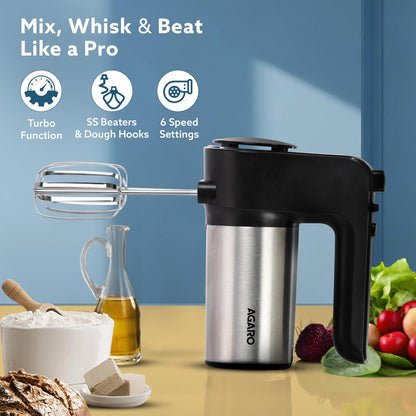 Agaro Elegant Stainless Steel  Hand Mixer | 300 Watts | Silver |