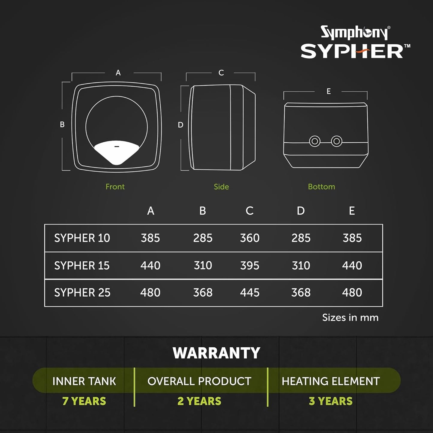 Symphony Sypher Geysers | 2KW Heating | White |