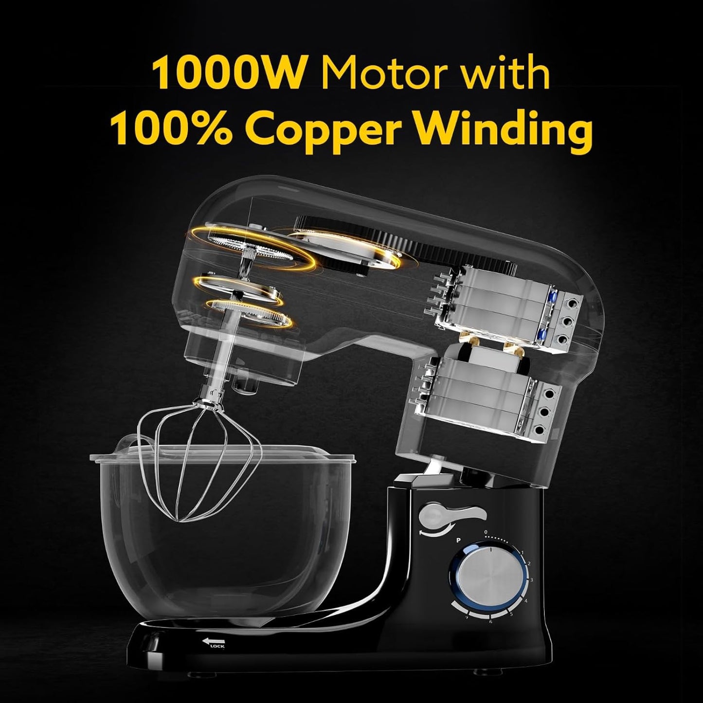 Agaro Royal Stand Mixer | 5 L | 1000W | 8 Speeds | Black |