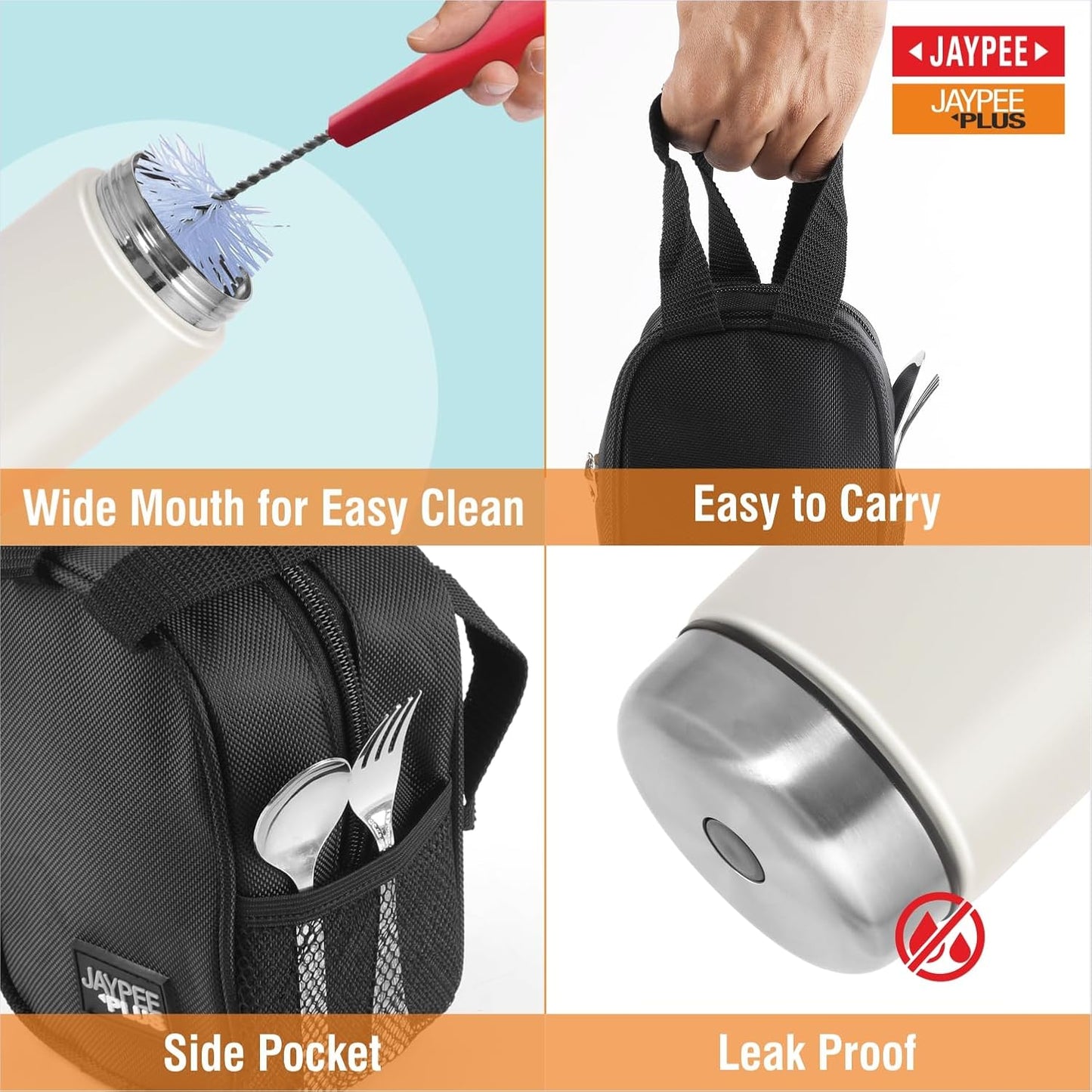 Jaypee Plus Stainless Steel Food Jar | Ivory | Leak Proof | Wide Mouth |