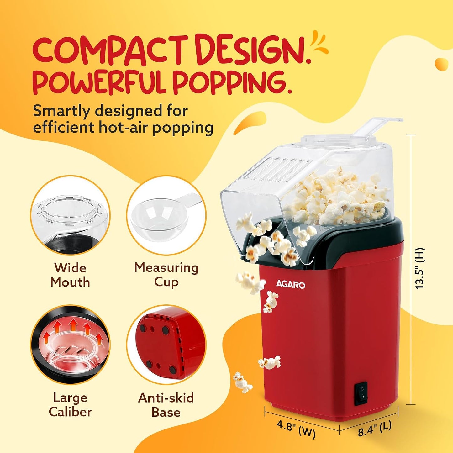 AGARO Delite Electric Popcorn Maker | 1200W | Oil-Free Healthy Snacks |