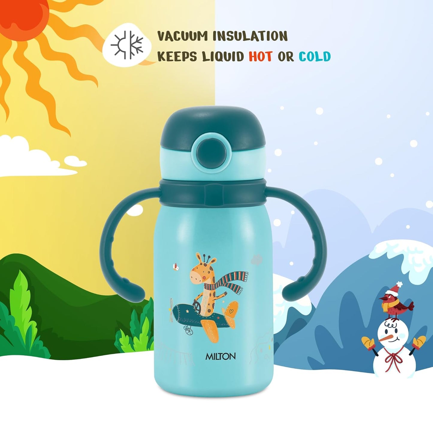Milton Kiddo Thermosteel Water Bottle | 300ml | Spout Lid and Straw | Blue |