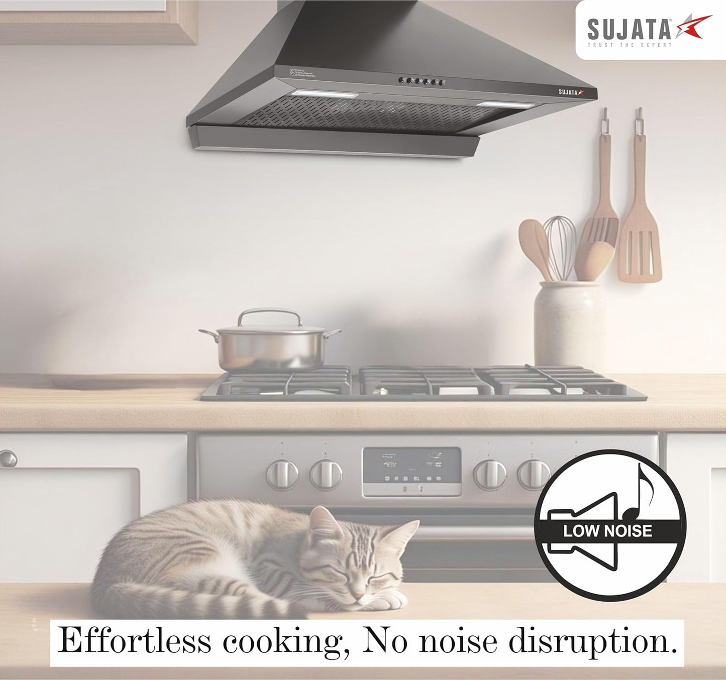 Sujata Onyx 60cm Chimney | 1250 m³/hr Powerful Suction | 200W Motor | Auto Clean Filterless Chimney for Home Kitchen |