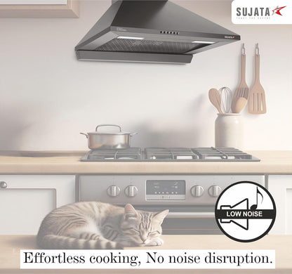 Sujata Onyx 60cm Chimney | 1250 m³/hr Powerful Suction | 200W Motor | Auto Clean Filterless Chimney for Home Kitchen |
