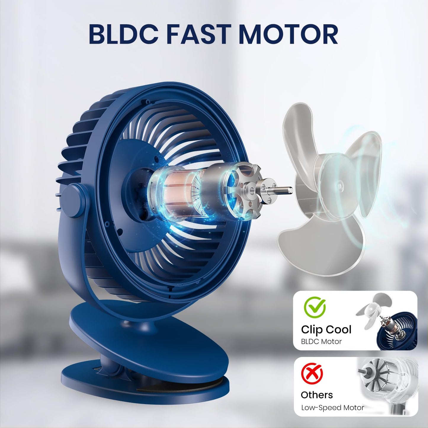 Portronics Clipcool Adjustable Portable Fan with Ring LED Light | 360° Rotation | 3 Speed | Blue |