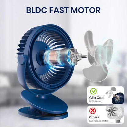Portronics Clipcool Adjustable Portable Fan with Ring LED Light | 360° Rotation | 3 Speed | Blue |