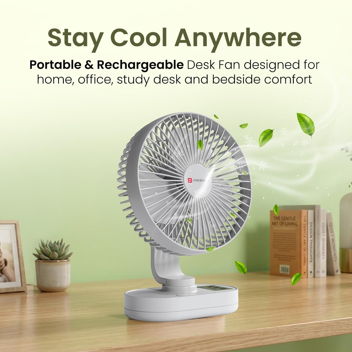 Portronics Airloop Portable Desk Fan with Automatic 92° Oscillation | 90° Tilt | Rechargeable |