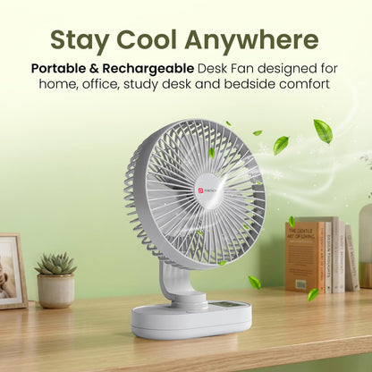 Portronics Airloop Portable Desk Fan with Automatic 92° Oscillation | 90° Tilt | Rechargeable |